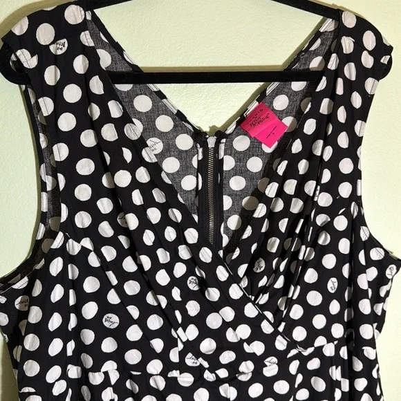 Torrid 3 Betsey Johnson Black & White Polka Dot Poplin Fit & Flare Dress - Picture 9 of 13
